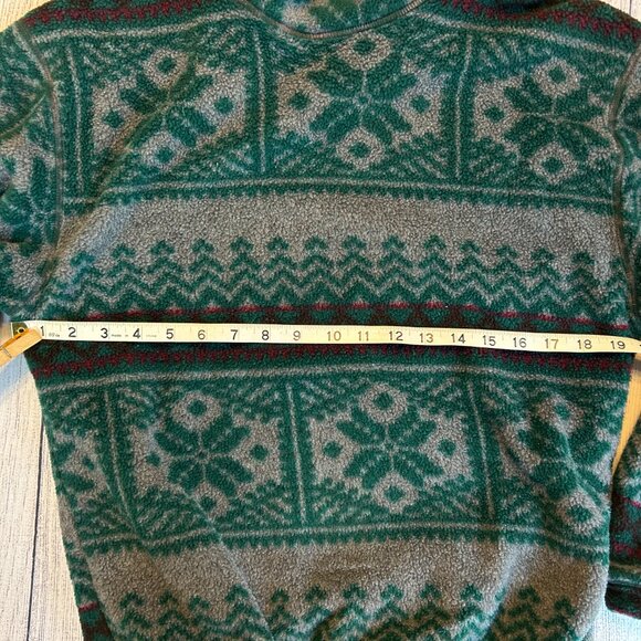 vintage Woolrich size S pattern fleece pullover mock Made in USA green gray - Picture 5 of 10